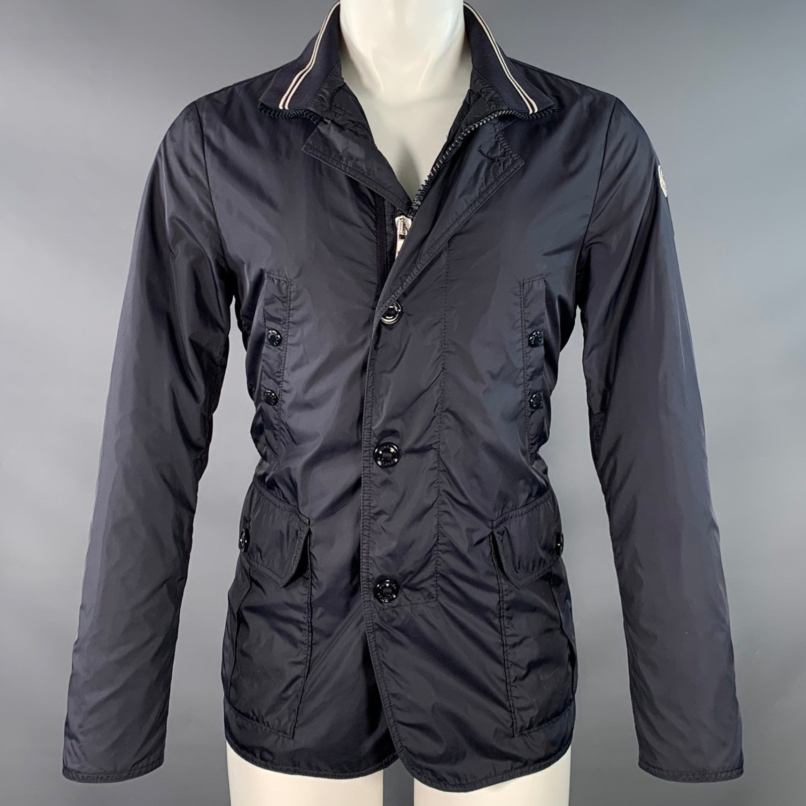 Moncler Size M Navy Nylon Zip Buttons Windbreaker Jacket